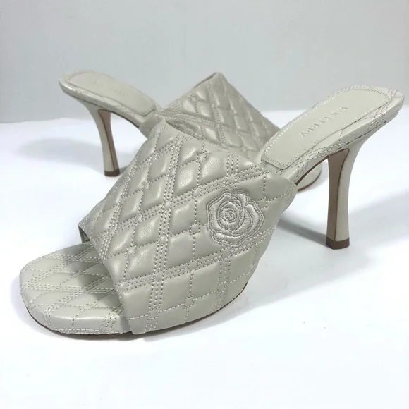 Burberry Leather Quilted Heeled Slide Sandals Plaster 39 9 NEW - Picture 8 of 17